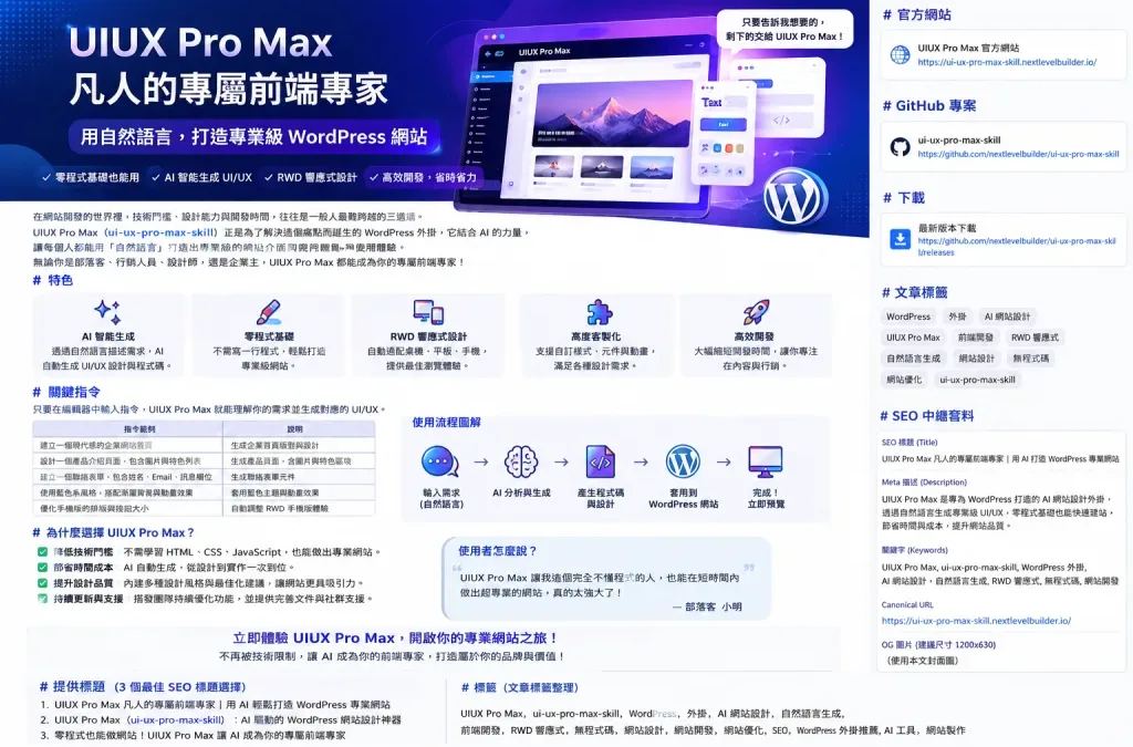 UIUX Pro Max 教學：AI 輔助 WordPress 外觀設計與前端開發神器