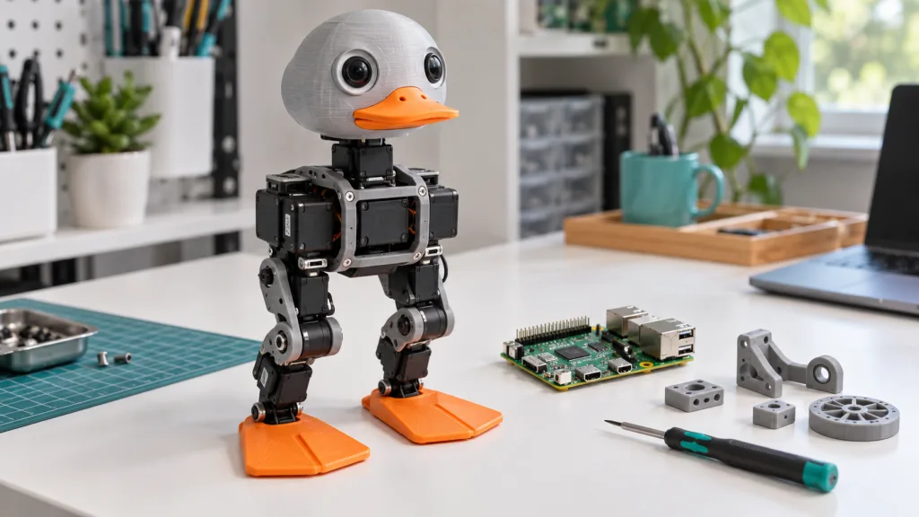 Microduck 雙足機器人 DIY 主題概念封面，非實際零件或接線示意